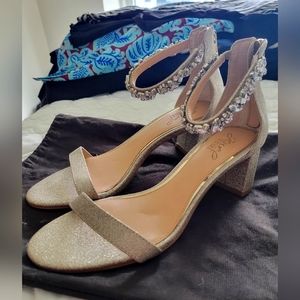 Badgley Mischka Size 8 Gold Jewel Block Heels